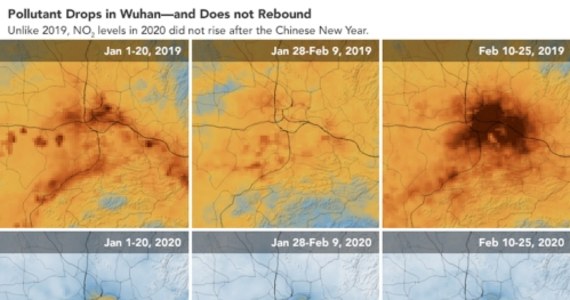 Zdjęcia satelitarne udostępnione przez NASA pokazują gigantyczną poprawę jakości powietrza w Chinach od momentu wybuchu epidemii koronawirusa.