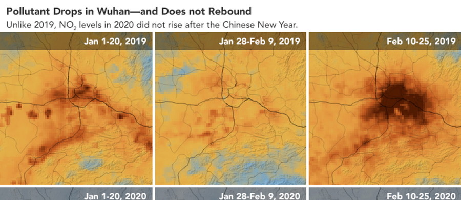 Zdjęcia satelitarne udostępnione przez NASA pokazują gigantyczną poprawę jakości powietrza w Chinach od momentu wybuchu epidemii koronawirusa.