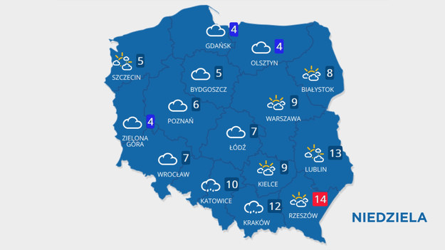 Sobota w całym kraju pogodna i dość ciepła. Najzimniejszym miastem będzie Gdańsk, bo tam tylko 12°C. W pozostałym rejonach od 13 do 16°C. Nie będzie silnego wiatru.
A co w niedzielę? Sprawdź...