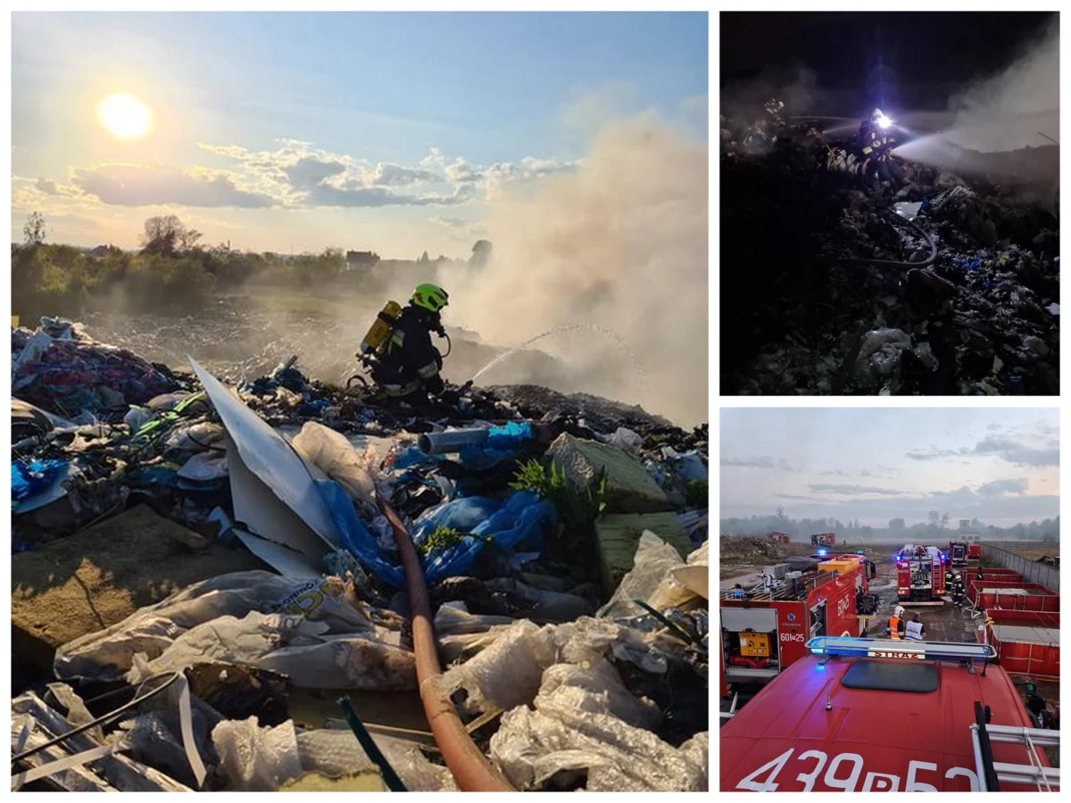 Trwa dogaszanie pożaru wysypiska śmieci w Pyszącej koło Śremu w Wielkopolsce. Zgłoszenie o kolejnym pożarze w tym miejscu strażacy odebrali wczoraj po południu.