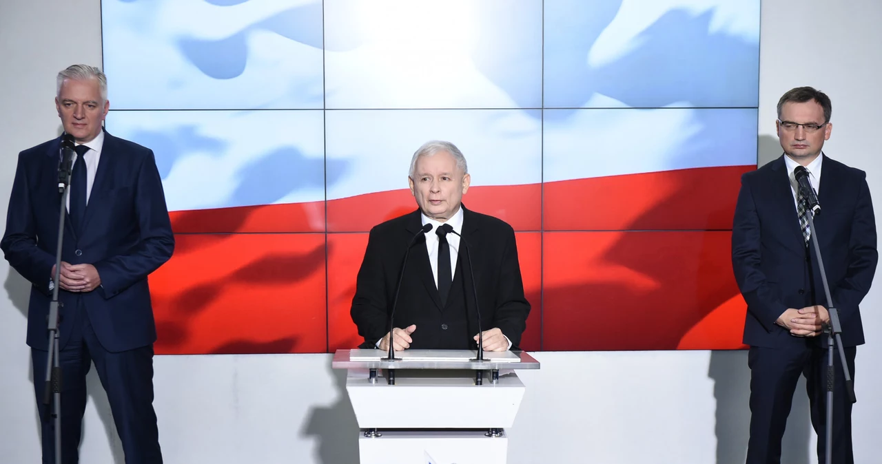 Jarosław Gowin, Jarosław Kaczyński i Zbigniew Ziobro - liderzy Zjednoczonej Prawicy