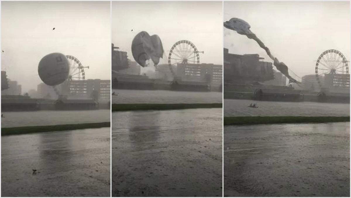 Nawałnica zniszczyła po południu balon widokowy nad Wisłą w Krakowie. Jak usłyszeliśmy od strażaków, nikomu nic się nie stało. 