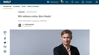 Redaktor naczelny "Die Welt" odpowiada prezydentowi Andrzejowi Dudzie