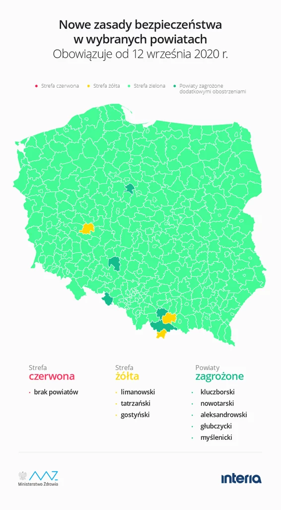 Strefy żółte i czerwone obowiązujące od 12 września 