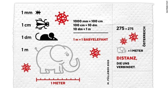 Austriacka poczta, w wyemitowanym właśnie znaczku upamiętniającym pandemię koronawirusa, połączyła dwa elementy do niej nawiązujące: został on wykonany z papieru toaletowego i przy odrobinie chęci można go użyć do zachowania dystansu społecznego - poinformowała w piątek agencja Reutera.