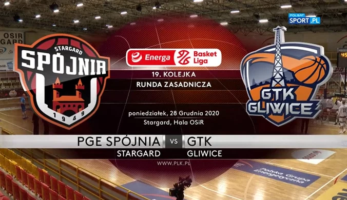 EBL. PGE Spójnia Stargard - GTK Gliwice. Skrót meczu (POLSAT SPORT). Wideo