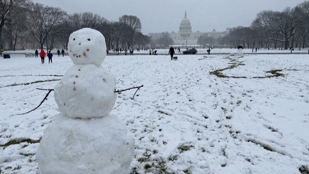 Stolica USA cała w śniegu. Mieszkańcy ruszyli na zimowe spacery, lepią bałwany oraz organizują bitwy na śnieżki.