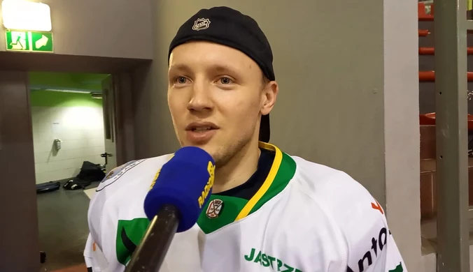 Łukasz Nalewajka (JKH GKS Jastrzębie) po zwycięstwie w finale hokejowego Pucharu Polski. Wideo