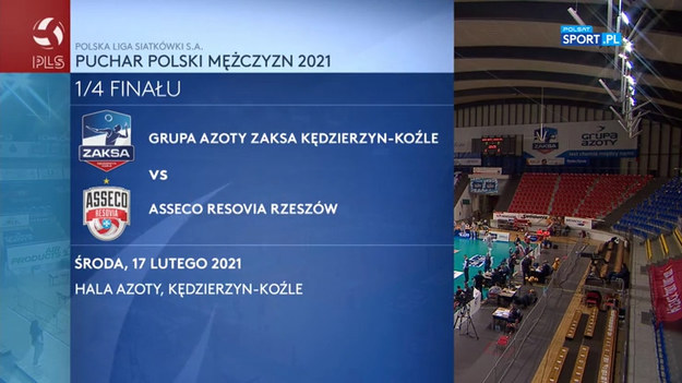 Siatkarze Grupy Azoty Zaksy Kędzierzyn-Koźle pokonali w swojej hali Asseco Resovię Rzeszów 3:0 (25:16, 25:22, 25:19) w ćwierćfinale Pucharu Polski i awansowali do turnieju finałowego (Kraków, 13-14 marca). W półfinale zagrają z Aluronem CMC Wartą Zawiercie.
