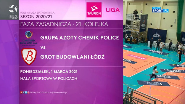 Skrót meczu Grupa Azoty Chemik Police - Grot Budowlani Łódź 3:0 (25:20, 25:19, 25:17).
