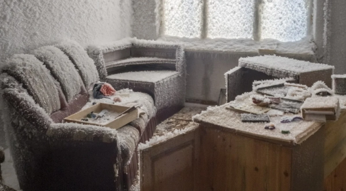 Kryształy lodu, pod którymi znikł żyrandol, zaspy śniegu na klatkach schodowych, ściany mieszkań i meble niknące pod warstwami szronu i lodu - zdjęcia opuszczonych domów w republice Komi na północy Rosji opublikowała telewizja ABC News.