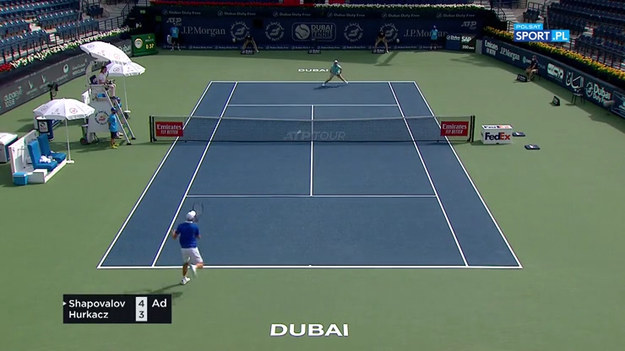 Skrót meczu 1/8 finału turnieju ATP w Dubaju, w którym Hubert Hurkacz przegrał z Kanadyjczykiem Denisem Shapovalovem 4:6, 3:6.
