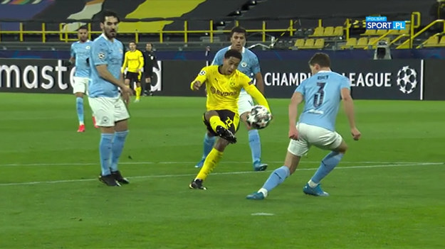 Bramka Jude'a Bellinghama w meczu Borussia Dortmund - Manchester City w 1/4 finału Ligi Mistrzów.