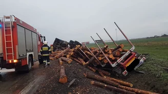 Dolnośląskie: Ciężarówka w rowie, drewniane belki blokują A4