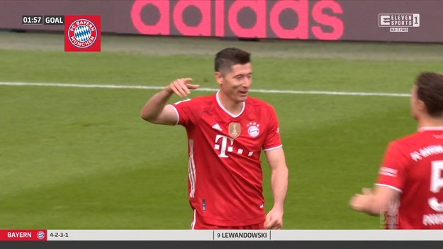 Robert Lewandowski strzelił 37. gola w meczu z Borussią Moenchengladbach. Polak otworzył wynik w 2. minucie.