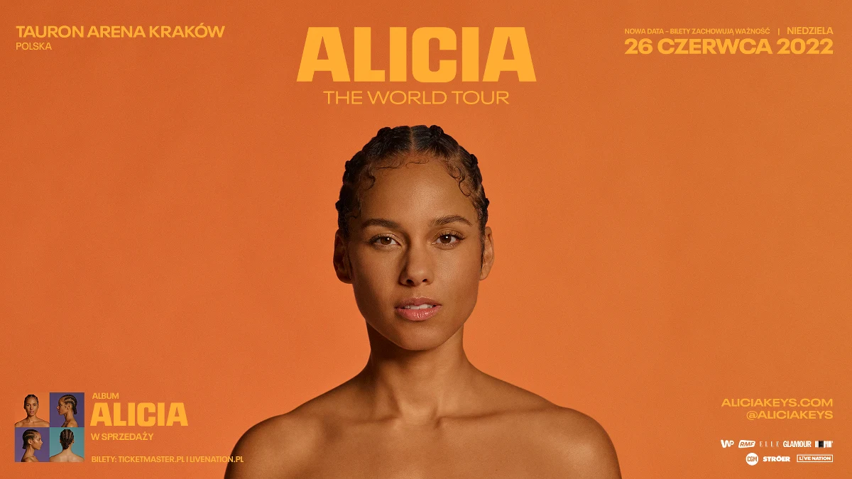 Światowa ikona muzyki, piętnastokrotna zdobywczyni nagrody GRAMMY - Alicia Keys  - zagra w TAURON Arenie Kraków 26 czerwca 2022 roku. Koncert pierwotnie był planowany dwa dni wcześniej. Bilety zachowują ważność.