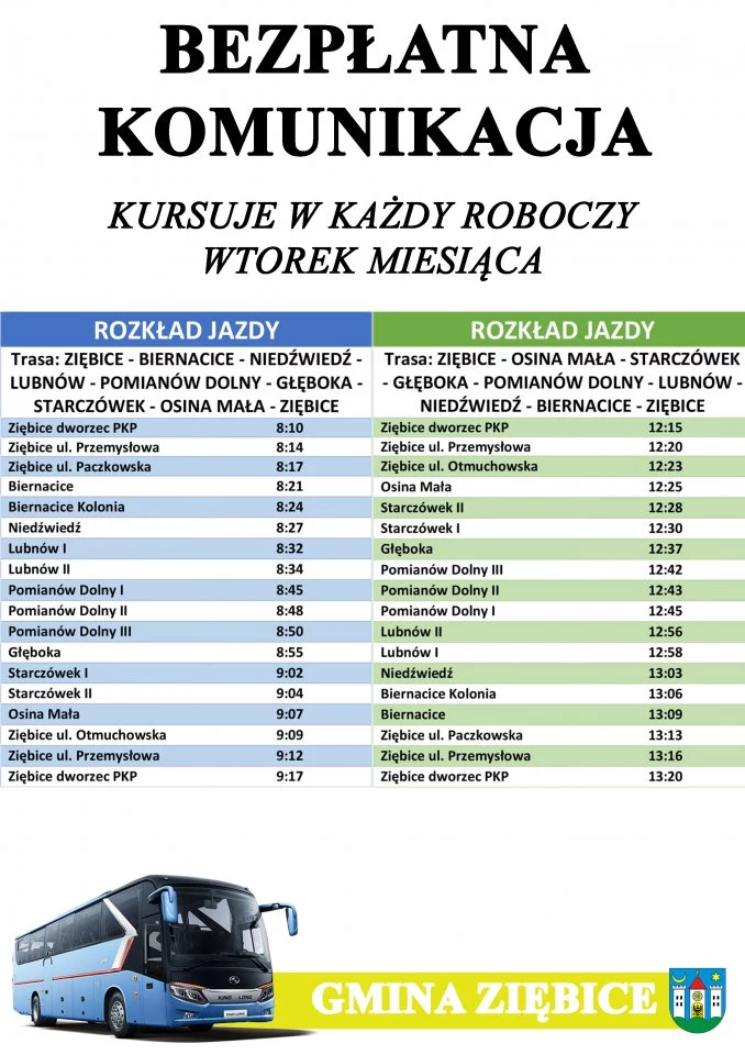 Autobusy w gminie Ziębice według rozkładu jazdy na wtorki