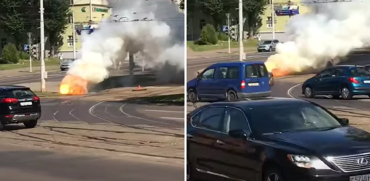 Do wybuchu doszło w środę w Mińsku na rogu ulic Biaduli i Czapajewa, kilkadziesiąt metrów od budynku, w którym ma siedzibę polska ambasada na Białorusi. W internecie pojawiły się nagrania, na których widać dym, a na innych - niewielki pożar przy torach tramwajowych.