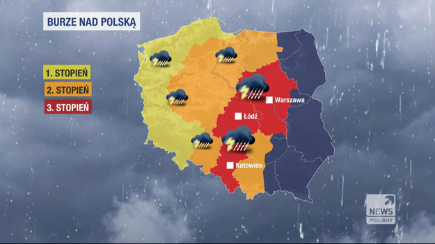 W środę w większości regionów, głównie w drugiej połowie dnia, możliwe są lokalne przelotne opady deszczu i burze, chwilami gwałtowne, z gradem i silnym wiatrem. Jedynie na wschodzie będzie słonecznie i sucho.W burzach może spaść do 30-50 mm deszczu, przez co możliwe są lokalne podtopienia dróg i zabudowań. Grad może mieć średnicę do 5 cm i uszkadzać dachy zabudowań, karoserie samochodowe i uprawy. Porywisty wiatr, osiągający do 100 km/h, może dodatkowo zrywać linie energetyczne i łamać gałęzie.