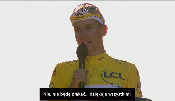 Kolarstwo. Pogacar świętuje drugie z rzędu zwycięstwo Tour de France w Paryżu. Wideo