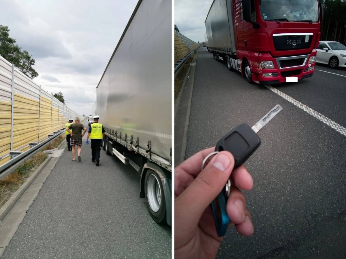 Ujęcie obywatelskie pijanego kierowcy na autostradzie A2 w województwie łódzkim. Na wysokości miejscowości Głogowiec w powiecie łęczyckim na pasach w stronę Poznania kierowcy zauważyli krzywo jadącą ciężarówkę. Kierował nią pijany mężczyzna.