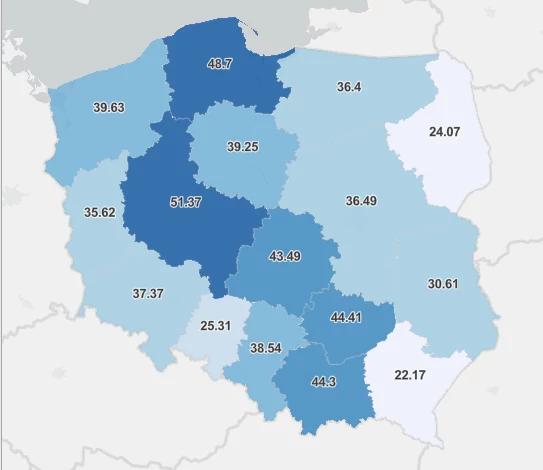 Dzienna liczba szczepień na 100 tys. mieszkańców