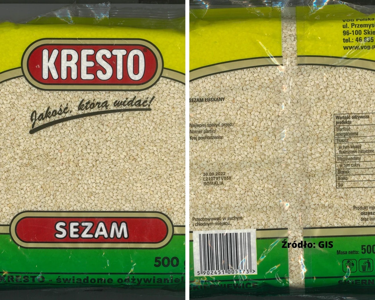Główny Inspektorat Sanitarny poinformował dziś o wykryciu bakterii salmonelli w partii sezamu. Spożycie zanieczyszczonego produktu wiąże się z ryzykiem zatrucia pokarmowego.
