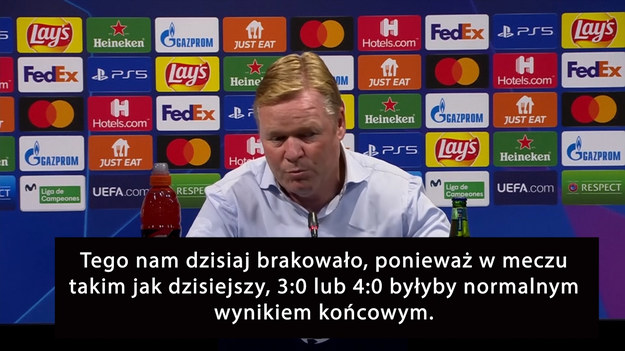 Barcelona odniosła swoje pierwsze zwycięstwo w Lidze Mistrzów w środę, pokonując gości Dynamo Kijów 1:0 dzięki bramce Gerarda Pique w pierwszej połowie.

Fani na Camp Nou wyrazili jednak swoje niezadowolenie w związku z nieskutecznością Barcelony przed bramką rywali. Po meczu trener Ronald Koeman powiedział, że rozumie frustrację wiernych „Blaugrany”.

- Przy takim meczu jak dzisiejszy, przy tak wielu stworzonych okazjach, musimy strzelić więcej goli - powiedział Koeman.

Barcelona awansowała na trzecie miejsce w tabeli grupy E.