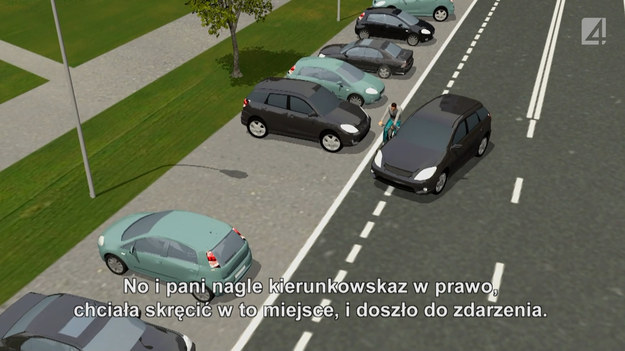 Kierująca Volkswagena najpierw wyprzedziła rowerzystę, a następnie próbowała skręcić w prawo na miejsce parkingowe. Kobieta nie widziała cyklisty po swojej prawej stronie, a jego obecność zauważyła dopiero w momencie, gdy ten z pełnym impetem wjechał w jej samochód. Ofiara kolizji musiała zostać przewieziona do szpitala.

(Fragment programu "Stop drogówka")