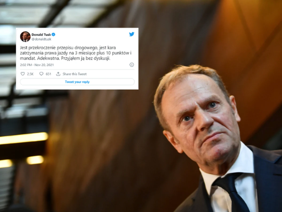 Donald Tusk na Twitterze potwierdził, że w związku z przekroczeniem prędkości o ponad 50 km/h stracił prawo jazdy. Szef PO w terenie zabudowanych jechał 107 km/h.