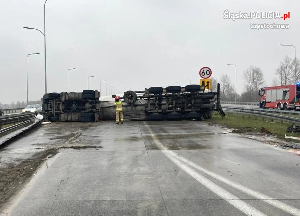 Dopiero po kilku godzinach odblokowana została autostrada A1 w rejonie Mykanowa w Śląskiem. Nieprzejezdne były tam wszystkie pasy ruchu w stronę Łodzi. Przejazd blokowała przewrócona ciężarówka. Ruch w stronę Gliwic odbywał się bez przeszkód.