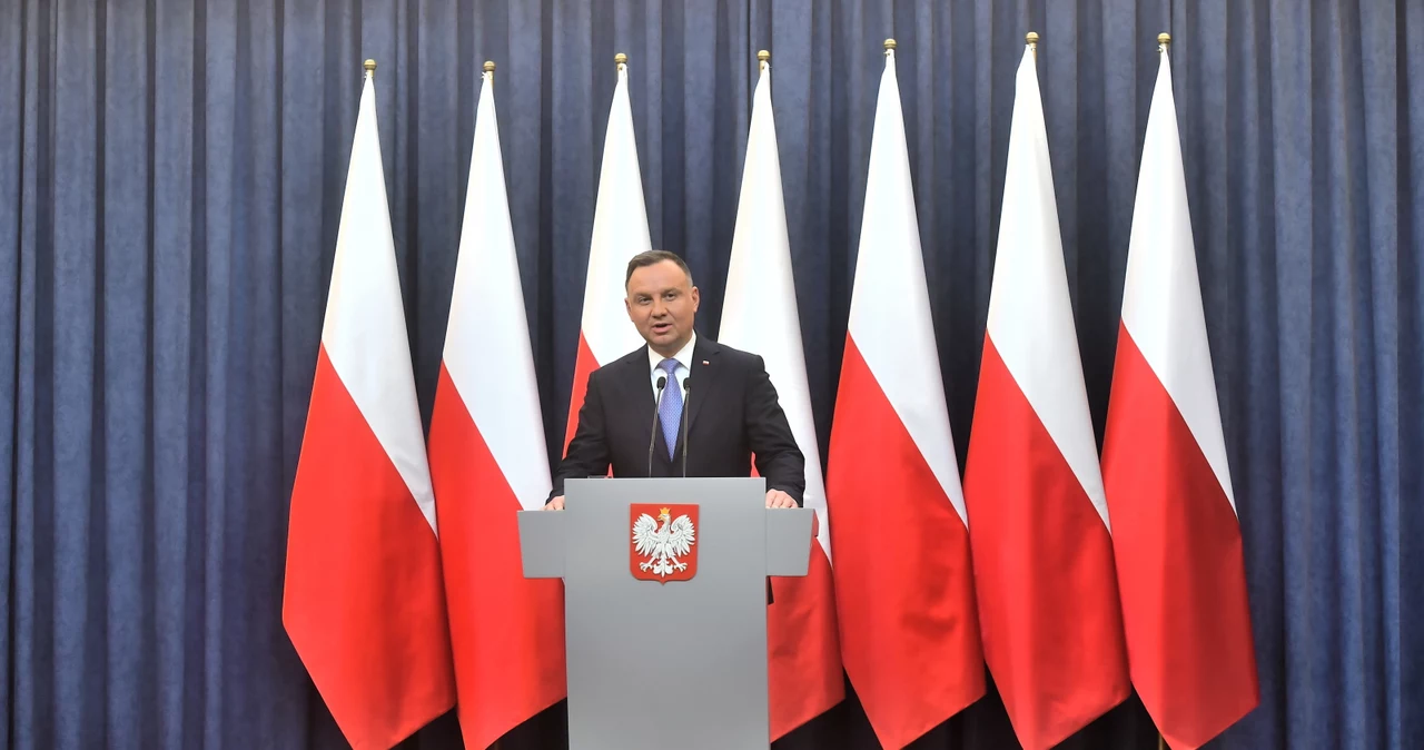 Andrzej Duda podczas poniedziałkowego wystąpienia