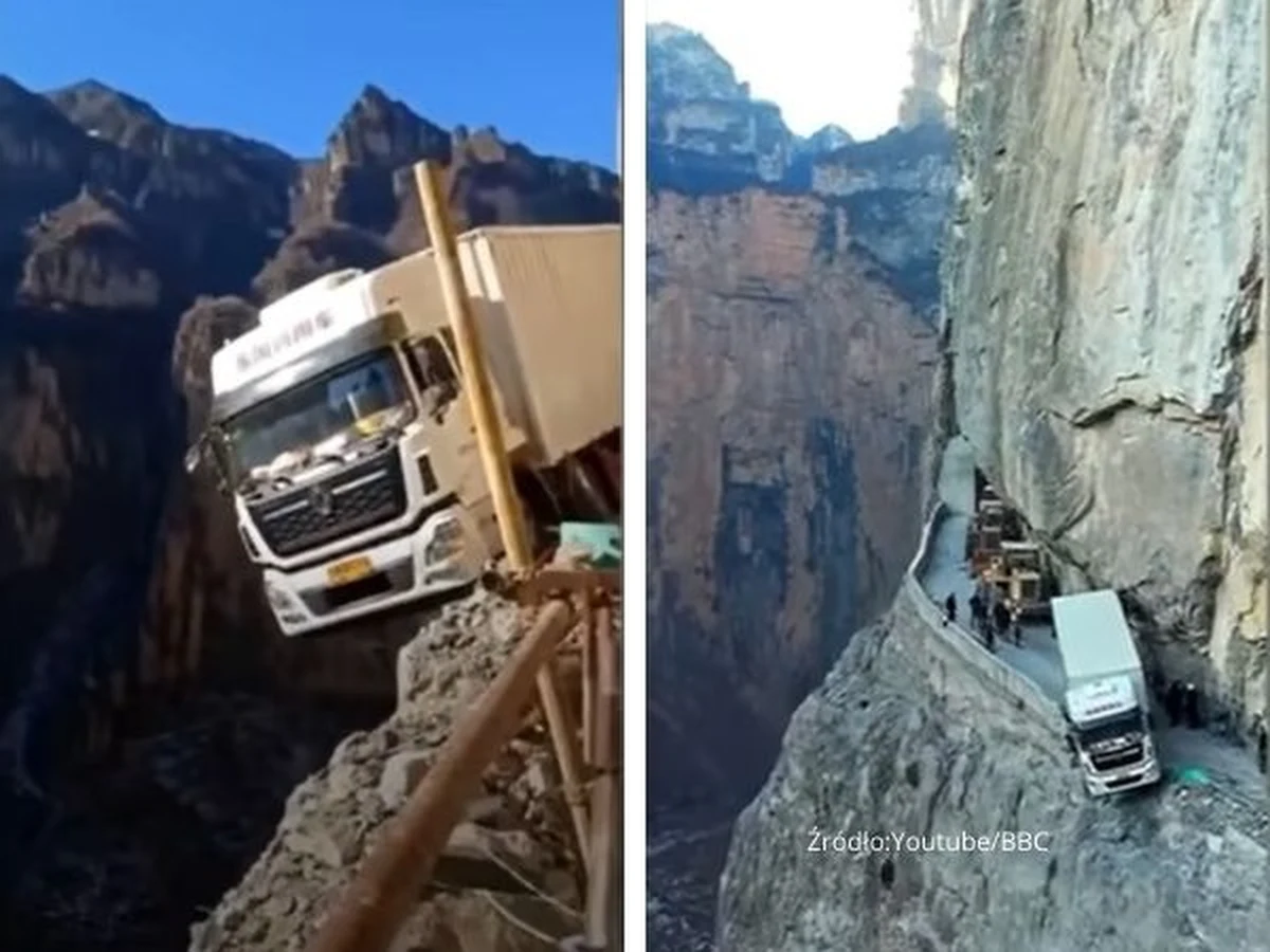 O dużym szczęściu mogą mówić kierowca i jego pasażer z Chin, których ciężarówka częściowo wypadła z górskiej drogi i zawisła nad stumetrowym urwiskiem 1 stycznia. Mężczyznom udało się bezpiecznie opuścić pojazd. Zapierające dech w piersiach nagranie pokazujące jak blisko było wypadku opublikowało m.in. BBC. 
