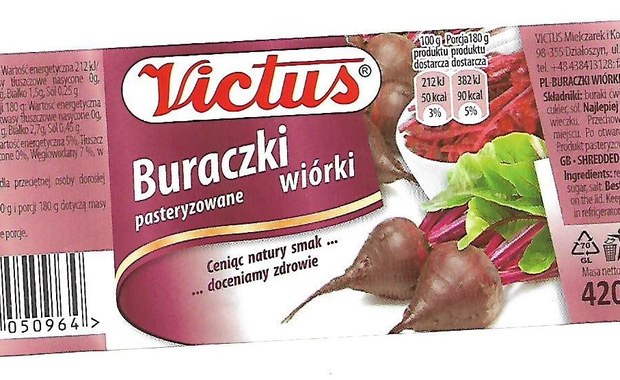 Główny Inspektor Sanitarny wydał decyzję o wycofaniu z obrotu partii buraczków pasteryzowanych produkowanych przez firmę VICTUS. Powodem jest skarga od jednego z konsumentów, który znalazł w buraczkach kawałki szkła. 