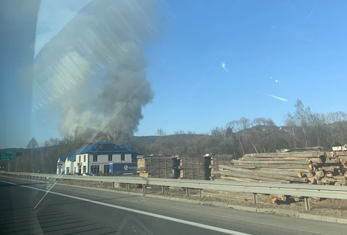 Kilkanaście zastępów straży pożarnej gasiło pożar tartaku w Pcimiu (woj. małopolskie). Ogień w zakładzie pojawił się przed 15:00.