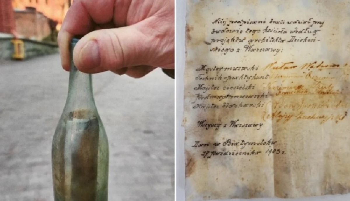 Podczas remontu jednej z wież archikatedry w Białymstoku znaleziono zamontowaną w mocowaniu krzyża butelkę z listem napisanym w październiku 1903 roku. List jest czytelny.