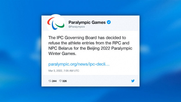 Sportowcy z Rosji i Białorusi nie będą mogli wystąpić na zimowych igrzyskach paraolimpijskich w Pekinie. Taką decyzję podjął IPC, Międzynarodowy Komitet Paraolimpijski.
"Na specjalnie zwołanym spotkaniu Rada Zarządzająca IPC podjęła decyzję o odrzuceniu zgłoszeń sportowców z komitetów paraolimpijskich Rosji i Białorusi. Oznacza to, że nie będą już mogli uczestniczyć w igrzyskach, które rozpoczną się 4 marca 2022" - głosi oficjalne oświadczenie.