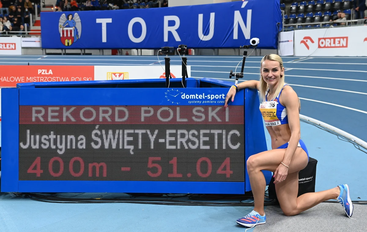 ​Justyna Święty-Ersetic została w Toruniu mistrzynią Polski w biegu na 400 m. Zwyciężyła czasem 51,04, który jest halowym rekordem Polski. "W Belgradzie celujemy w złoto mistrzostw świata w sztafecie" - powiedziała złota medalistka.