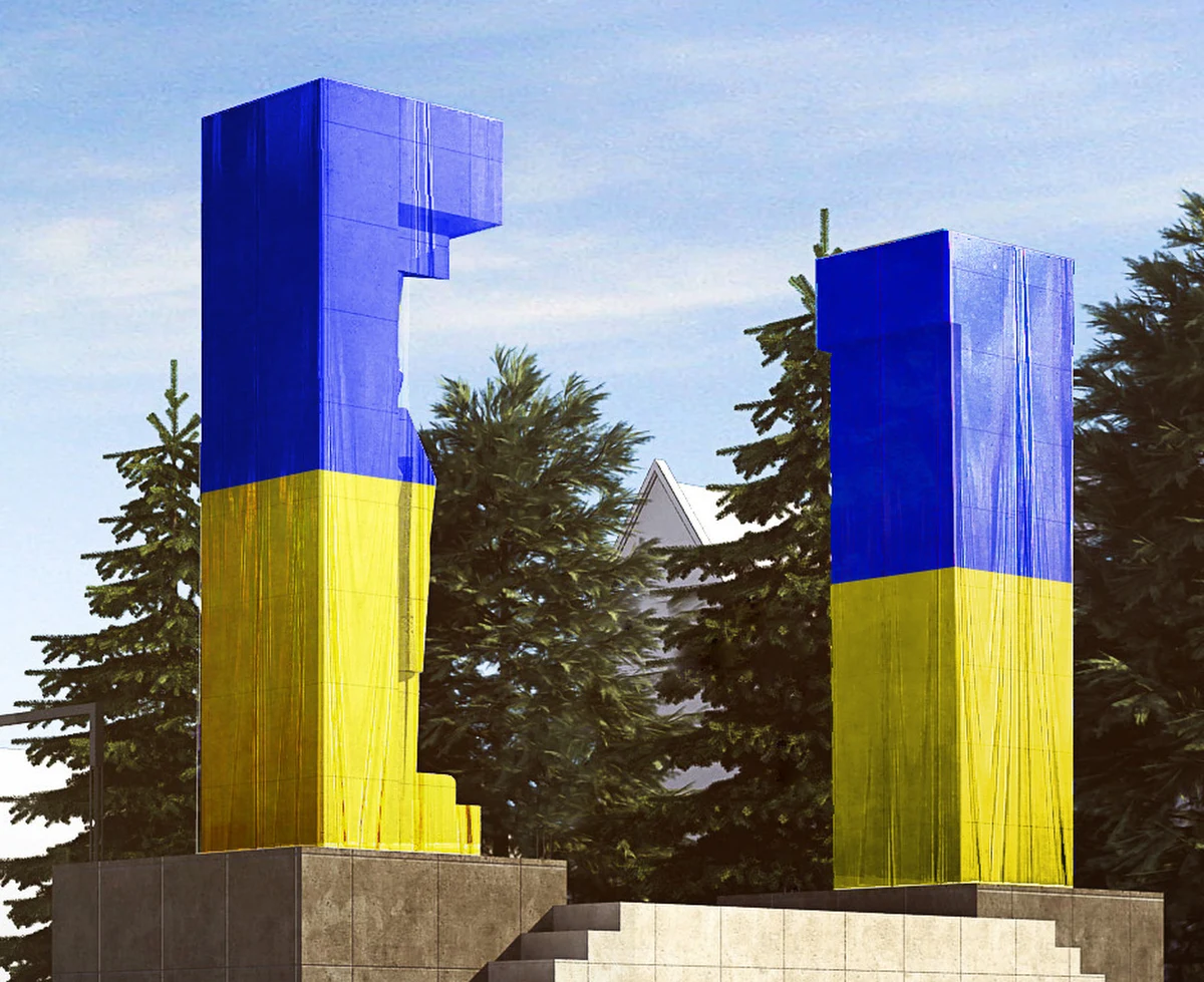 Jest nowy pomysł na olsztyńskie "szubienice" czyli Pomnik Wyzwolenia Ziemi Warmińsko-Mazurskiej. Architekt Radosław Guzowski, który zaprojektował zagospodarowanie placu Dunikowskiego zaproponował, by do czasu podjęcia ostatecznej decyzji okryć monument materiałem w barwach ukraińskiej flagi.


