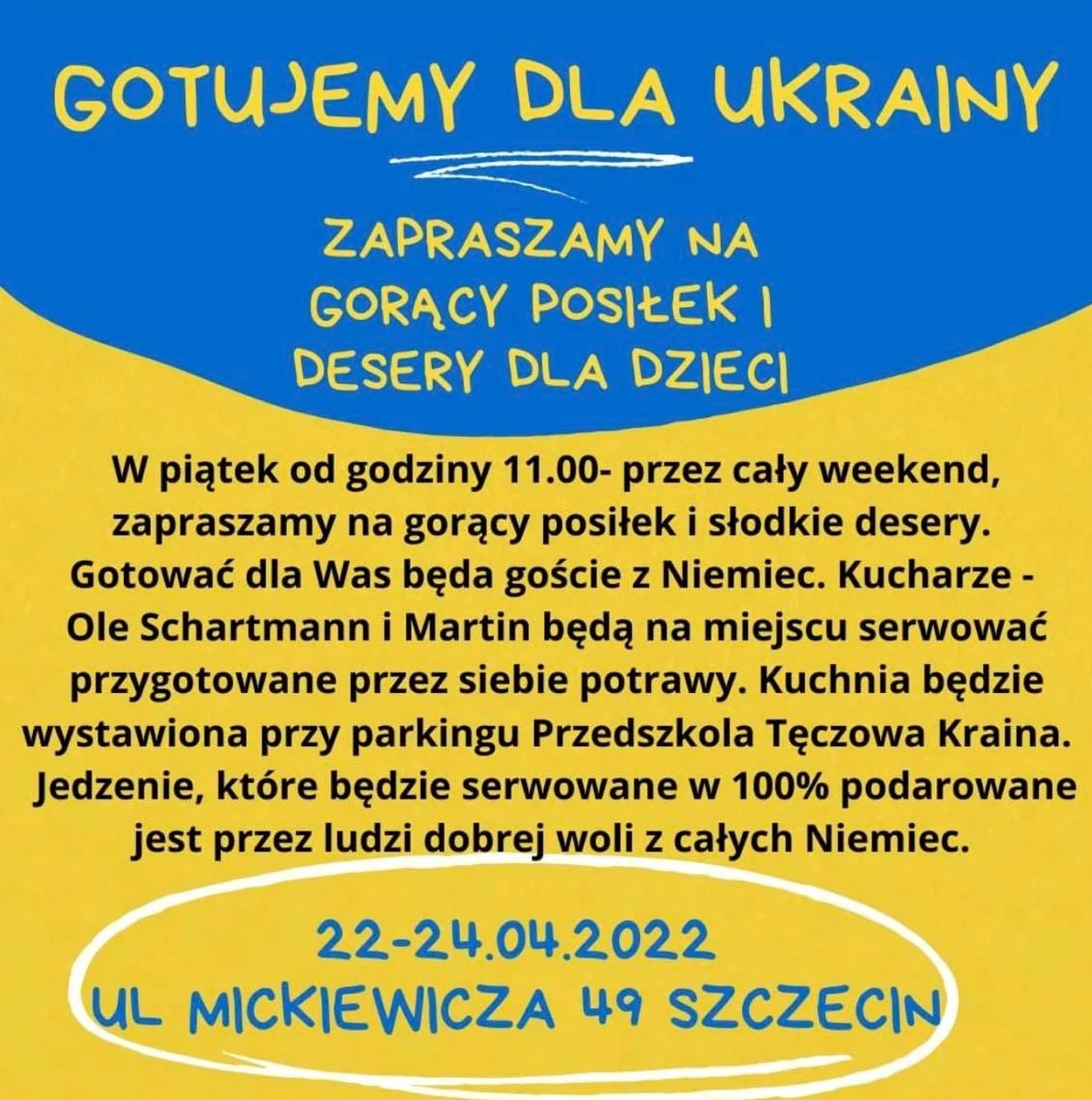 Świąteczna kuchnia polowa stanęła w Szczecinie. Posiłki przygotowują w niej Niemcy, serwują Polacy, skorzystać mogą uchodźcy z Ukrainy.