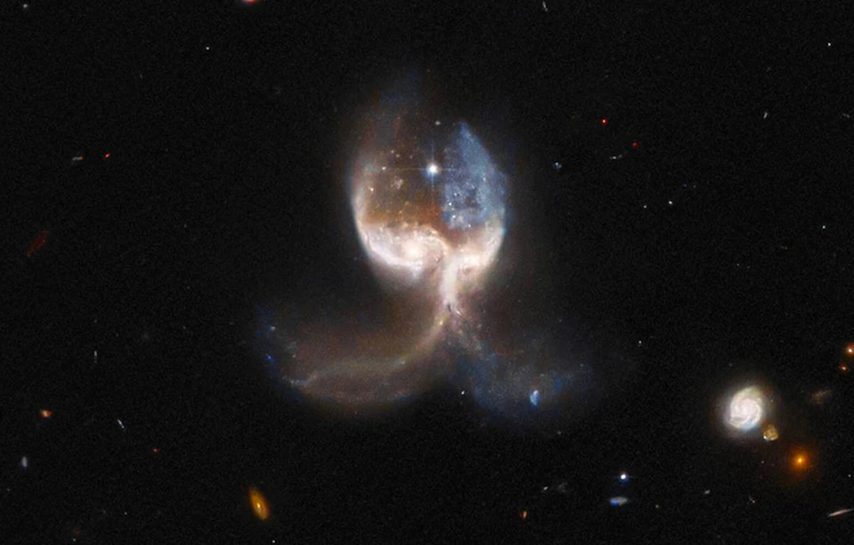 NASA i ESA zaprezentowały zdjęcie zderzających się galaktyk, które mają kształt przypominający skrzydła anioła. To efekt obserwacji zestawu wybranych obiektów z projektu nauki społecznościowej Galaxy Zoo.