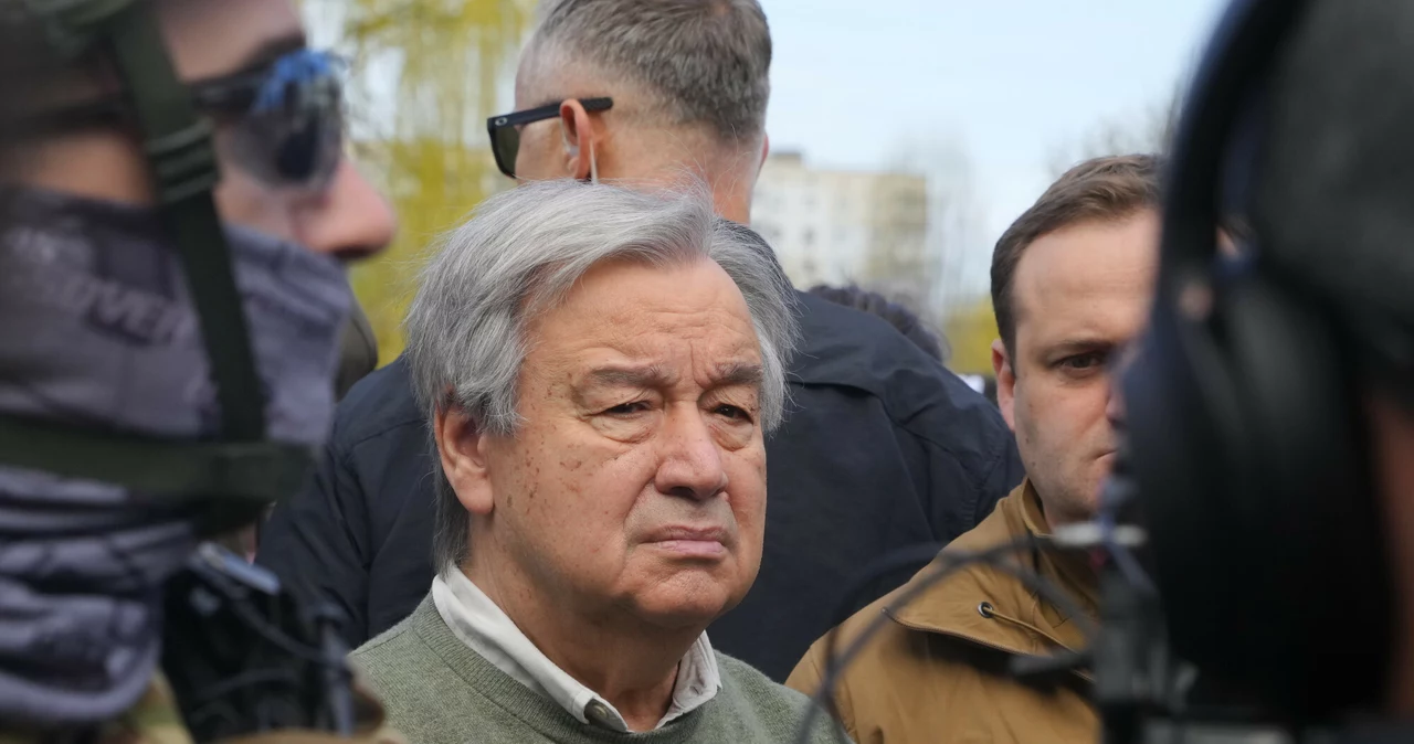 Sekretarz generalny ONZ Antonio Guterres podczas wizyty w Kijowie