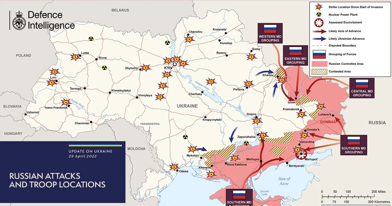 Ukraina: Aktualna mapa działań wojennych opracowana przez brytyjskie MON