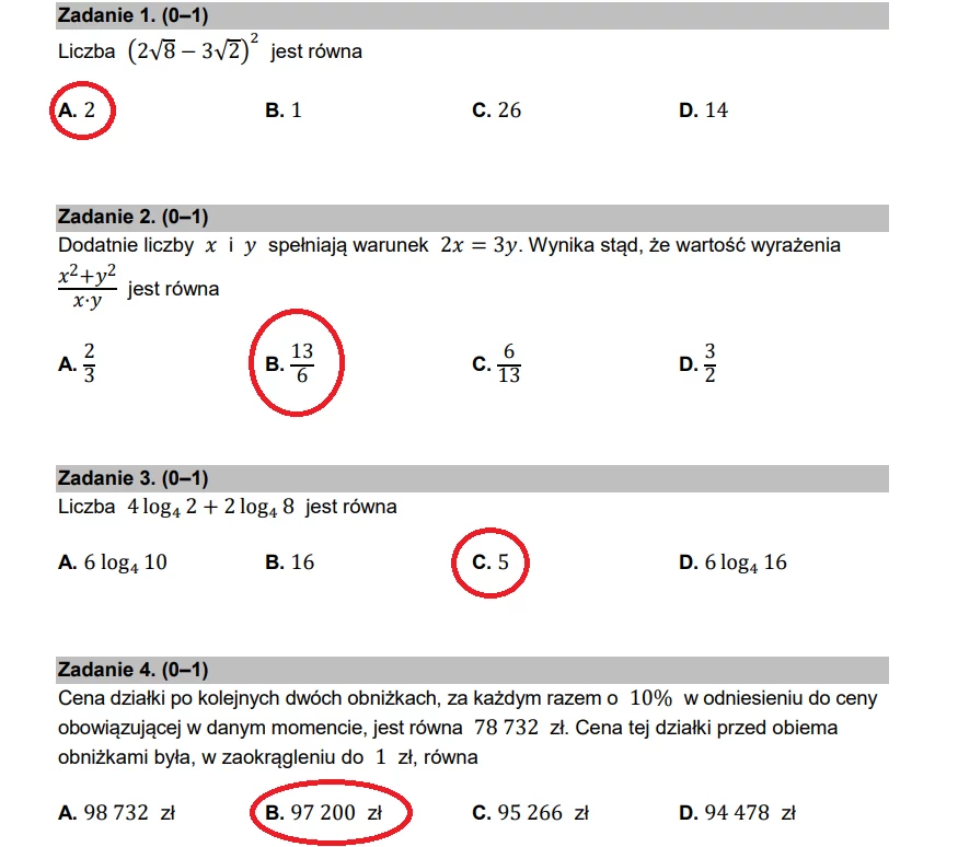 Arkusz maturalny i nieoficjalne odpowiedzi z matematyki