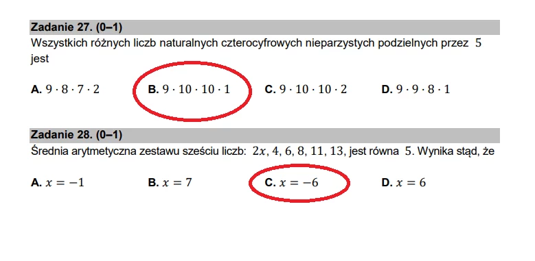 Nieoficjalne odpowiedzi z matematyki