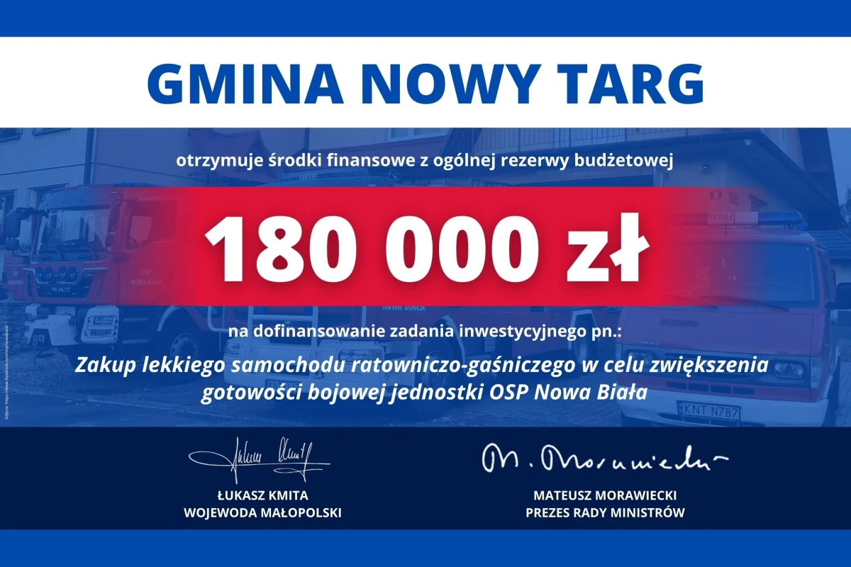 Druhowie ochotnicy z Ratułowa Dolnego na Podhalu i z Nowej Białej na Spiszu, gdzie w ubiegłym roku wybuchł gigantyczny pożar zabudowań, dostaną nowe wozy gaśnicze. W obu miejscowościach są drewniane budynki, a ukształtowanie terenu, w razie wybuchu ognia, nie ułatwia strażakom prowadzenia akcji.   

