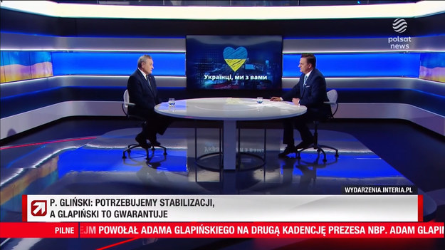 Wicepremier Piotr Gliński pytany przez Bogdana Rymanowskiego, dlaczego zagłosował za kandydaturą Glapińskiego, odparł: "z rozsądku i z powodu ogólnej sytuacji politycznej". - Potrzebujemy stabilizacji, potrzebujemy kogoś, kto gwarantuje polską walutę w Polsce, a Glapiński taki był - powiedział. Polityk dodał, że inflacja jest związana z wojną, kryzysem gospodarczym i energetycznym oraz kryzysem po-pandemicznym.Fragment programu "Gość Wydarzeń", emitowanego na antenie Polsat News.