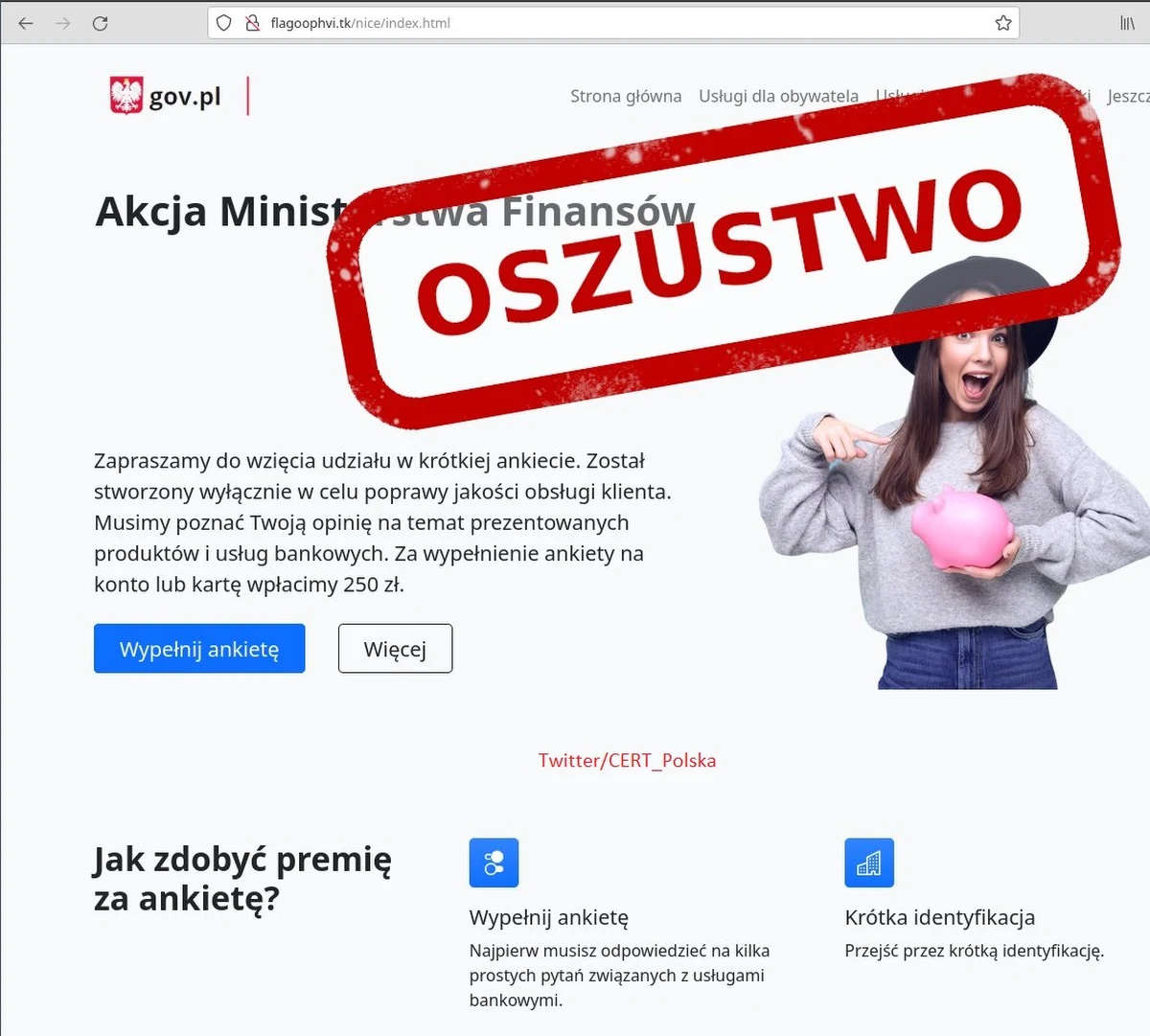 Oszuści podszywający się za pomocą SMS-ów pod resort finansów próbują wyłudzić dane osobowe kusząc 250 zł za wypełnienie ankiety - ostrzega CERT Polska.