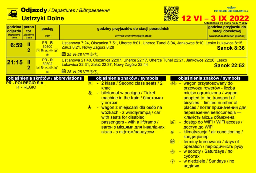 Rozkład jazdy Polregio z Ustrzyk Dolnych, który wejdzie w życie w czerwcu 2022 roku