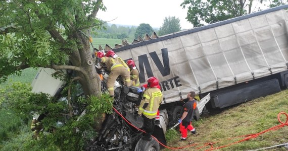 Ciężarówka wjechała do rowu i uderzyła w drzewo przy drodze krajowej nr 16 w rejonie Ostródy (woj. warmińsko-mazurskie). Droga jest zablokowana w obu kierunkach.